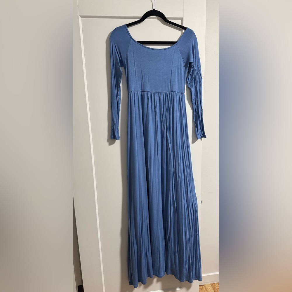 PinkBlush Maternity Long Sleeve Blue Maxi Dress
